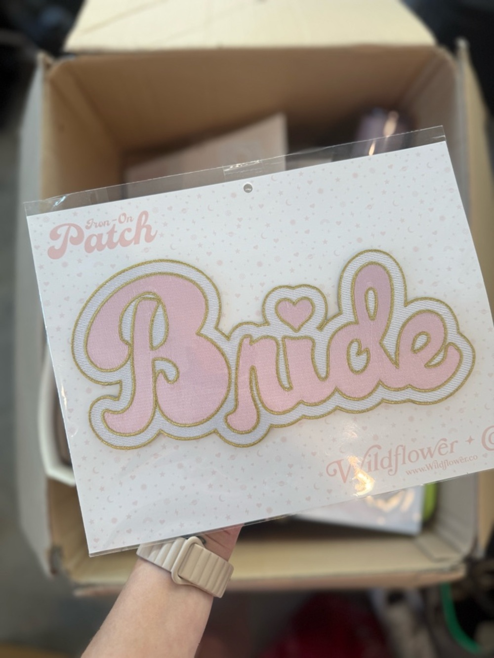 Pink 'Bride' Iron-On XL Patch for Back of Jacket